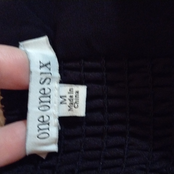 One One Six Jacquard Black Puff Sleeves Square Neck Smock Back Slit Dress, Sz M. - Picture 9 of 11